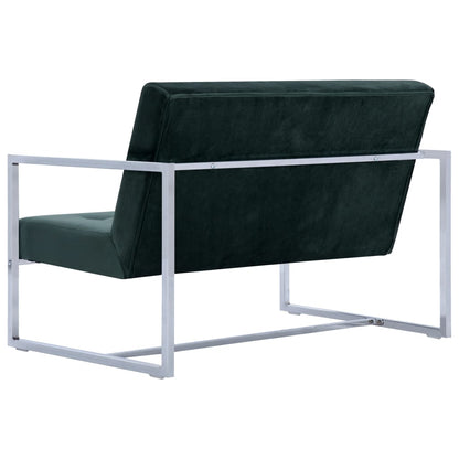 Sofá Telma - De 2 Lugares - Cor Verde Escuro - Em Veludo - Acolchoado com Enchimento de Espuma Macia Para um Maior Conforto e Pernas Cromadas - 114x78x81 cm - Design Moderno