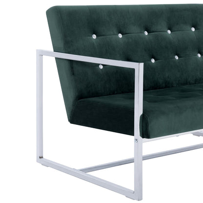 Sofá Telma - De 2 Lugares - Cor Verde Escuro - Em Veludo - Acolchoado com Enchimento de Espuma Macia Para um Maior Conforto e Pernas Cromadas - 114x78x81 cm - Design Moderno