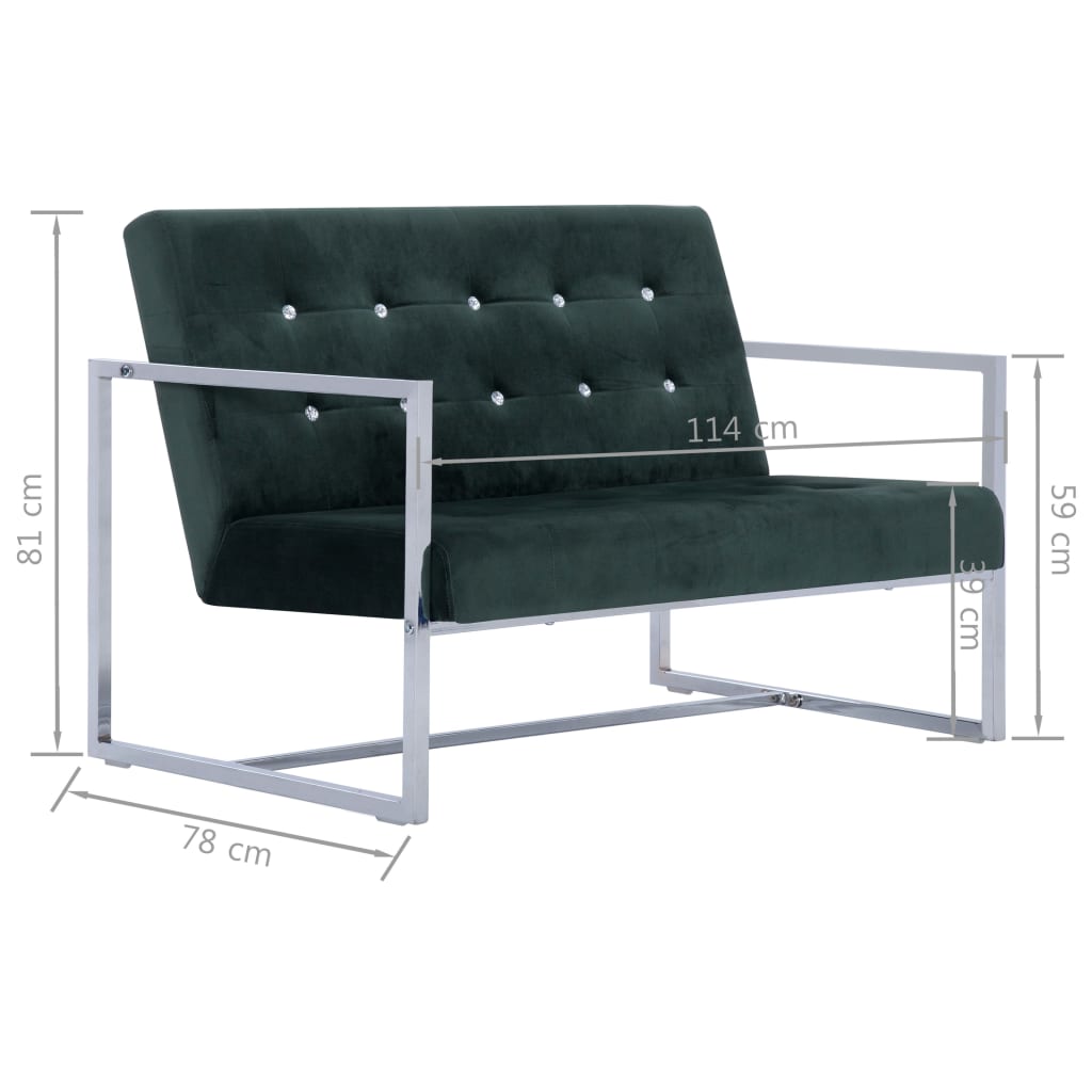 Sofá Telma - De 2 Lugares - Cor Verde Escuro - Em Veludo - Acolchoado com Enchimento de Espuma Macia Para um Maior Conforto e Pernas Cromadas - 114x78x81 cm - Design Moderno