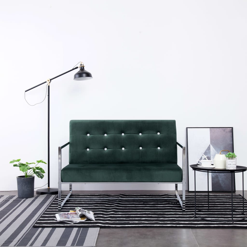 Sofá Telma - De 2 Lugares - Cor Verde Escuro - Em Veludo - Acolchoado com Enchimento de Espuma Macia Para um Maior Conforto e Pernas Cromadas - 114x78x81 cm - Design Moderno