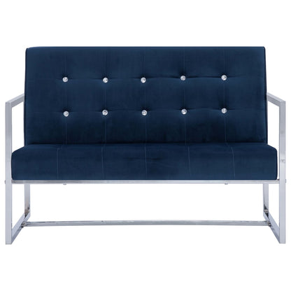 Sofá Telma - De 2 Lugares - Cor Azul - Em Veludo - Acolchoado com Enchimento de Espuma Macia Para um Maior Conforto e Pernas Cromadas - 114x78x81 cm - Design Moderno