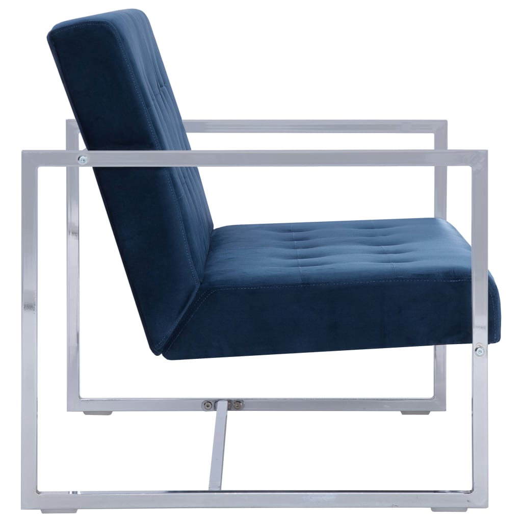 Sofá Telma - De 2 Lugares - Cor Azul - Em Veludo - Acolchoado com Enchimento de Espuma Macia Para um Maior Conforto e Pernas Cromadas - 114x78x81 cm - Design Moderno