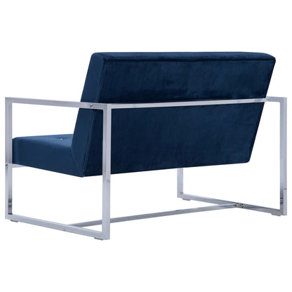 Sofá Telma - De 2 Lugares - Cor Azul - Em Veludo - Acolchoado com Enchimento de Espuma Macia Para um Maior Conforto e Pernas Cromadas - 114x78x81 cm - Design Moderno