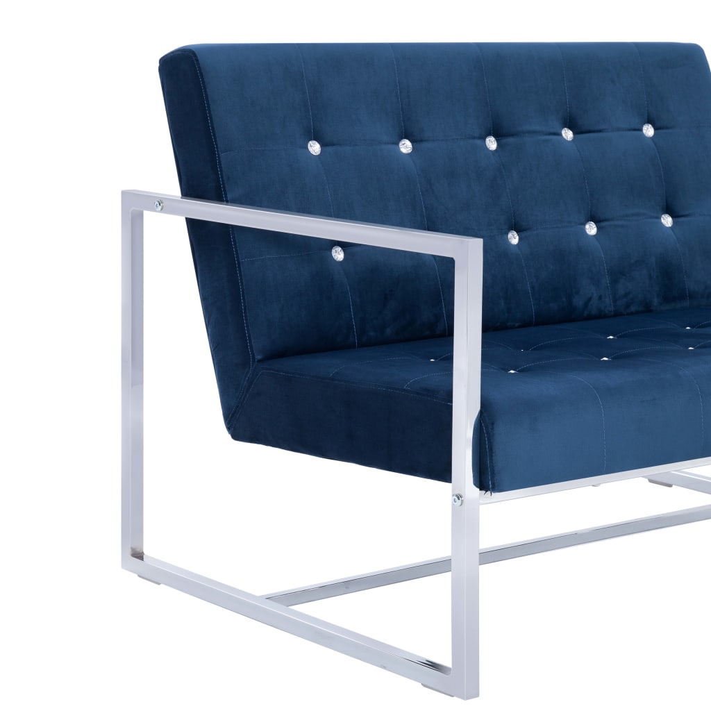 Sofá Telma - De 2 Lugares - Cor Azul - Em Veludo - Acolchoado com Enchimento de Espuma Macia Para um Maior Conforto e Pernas Cromadas - 114x78x81 cm - Design Moderno