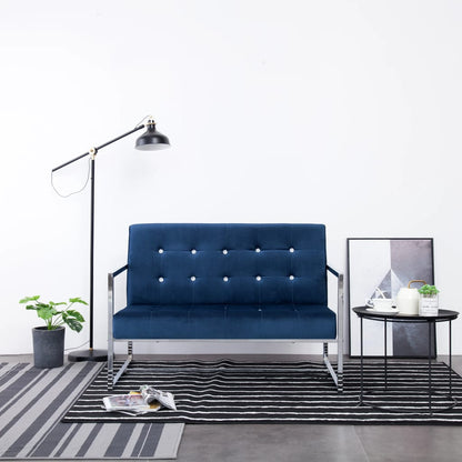 Sofá Telma - De 2 Lugares - Cor Azul - Em Veludo - Acolchoado com Enchimento de Espuma Macia Para um Maior Conforto e Pernas Cromadas - 114x78x81 cm - Design Moderno