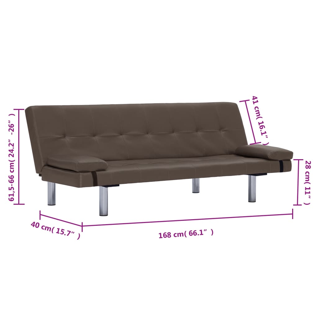 Sofá Cama Vivian - Cor Castanho - Em Couro Artificial e Estrutura em Madeira - 168x77x61,5 / 64 / 66 cm - Design Moderno