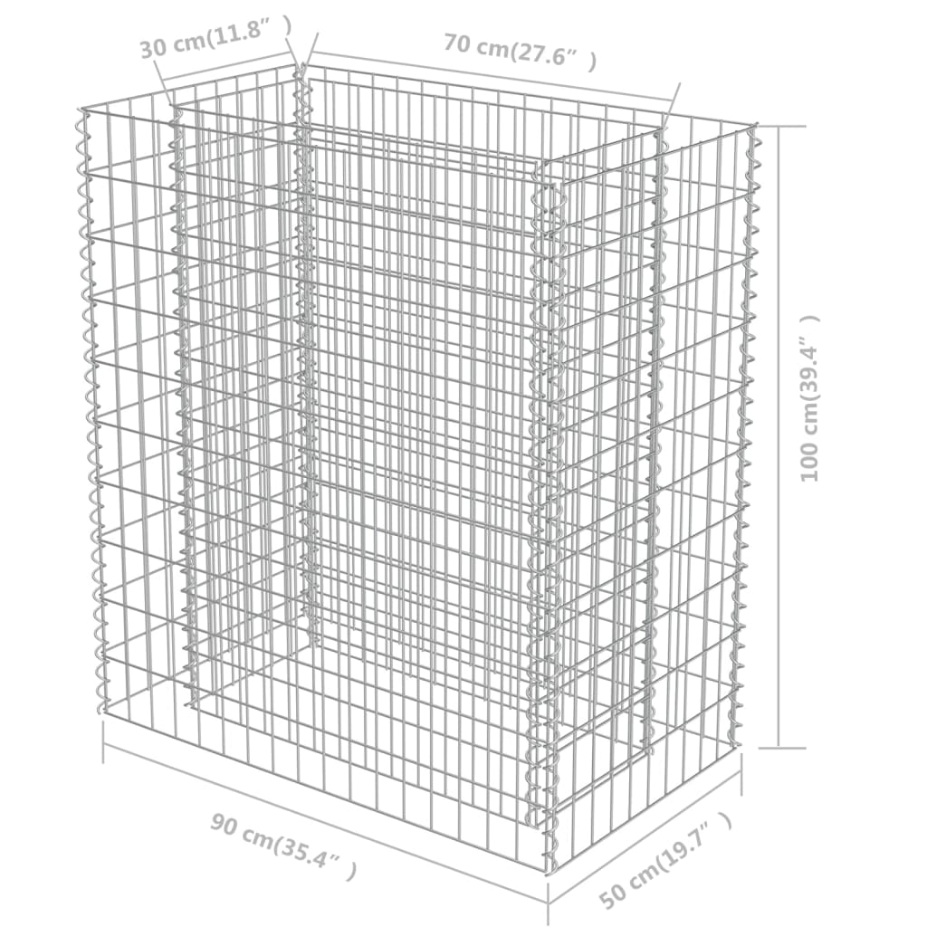 Canteiro elevado/cesto gabião 90x50x100 cm aço galvanizado