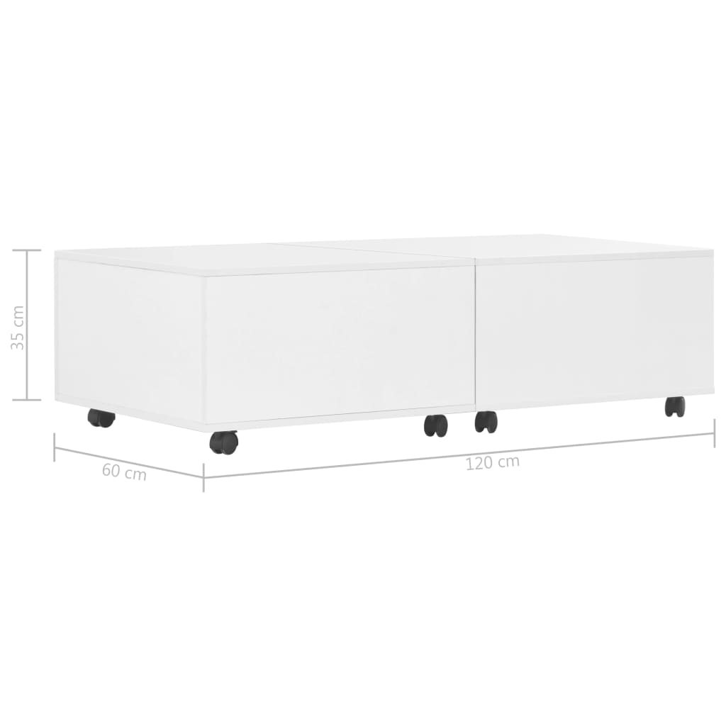 Mesa de centro 120x60x35 cm branco brilhante