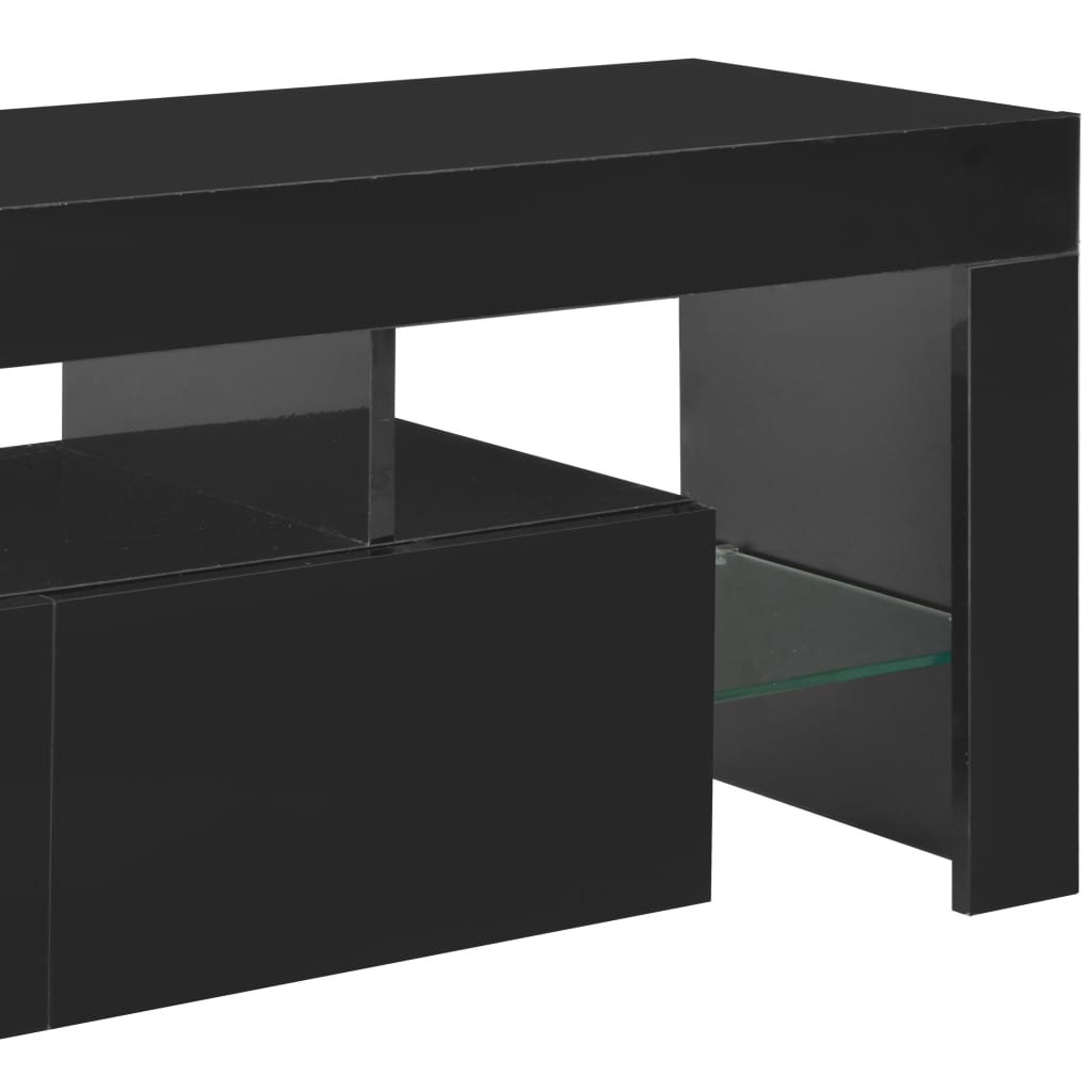 Móvel de TV com luzes LED 130x35x45 cm alto brilho preto