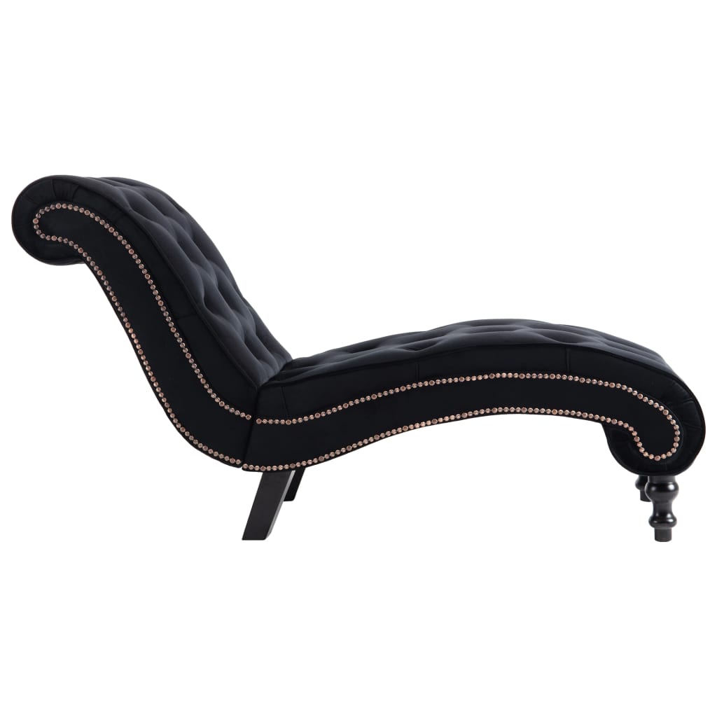 Chaise Longue Elia em Veludo -  Preto - Design Vintage