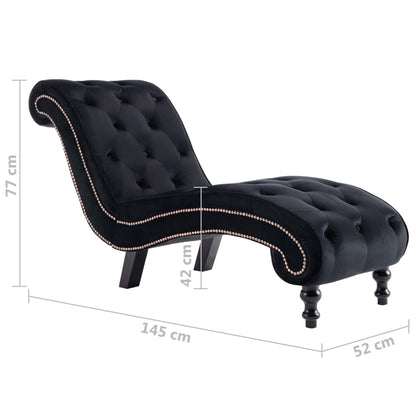 Chaise Longue Elia em Veludo -  Preto - Design Vintage