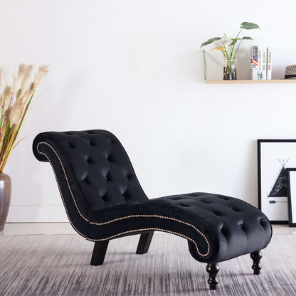 Chaise Longue Elia em Veludo -  Preto - Design Vintage