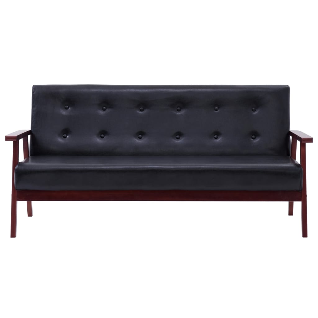 Sofá Dharma - De 3 Lugares - Em Couro Artificial - Cor Preto - Estrutura em Madeira e Acolchoado com Espuma Espessa Para um Maior Conforto - 158x67x73,5 cm - Design Vintage