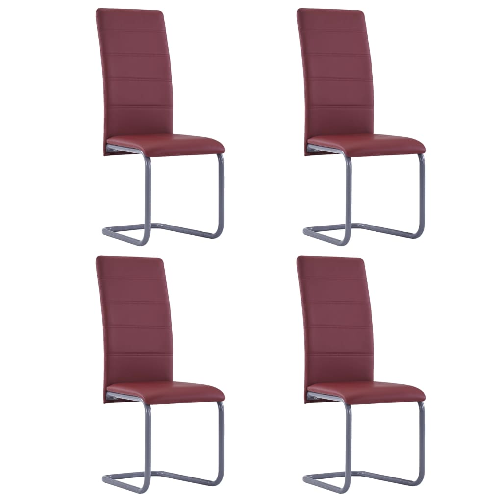 Cadeiras de jantar cantilever 4 pcs couro artificial vermelho