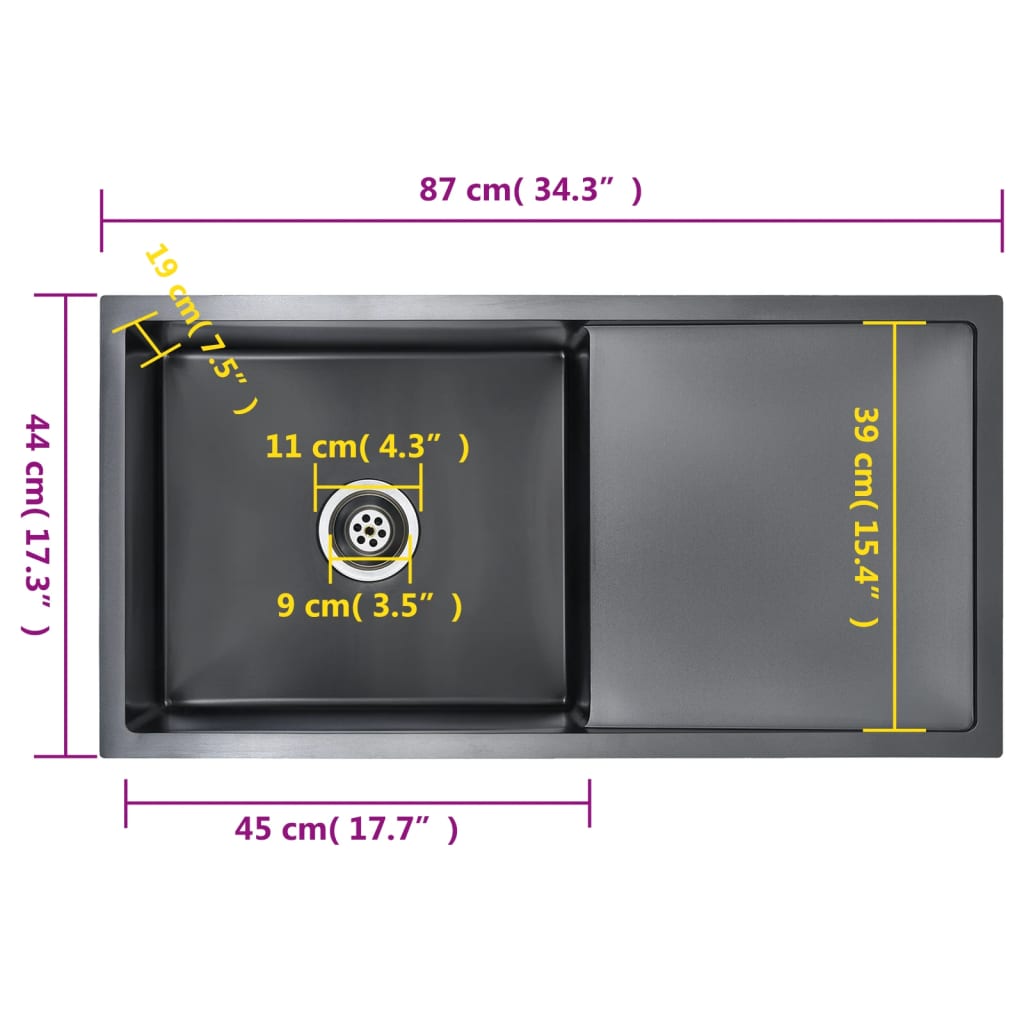 Lava-louça de cozinha artesanal aço inoxidável preto