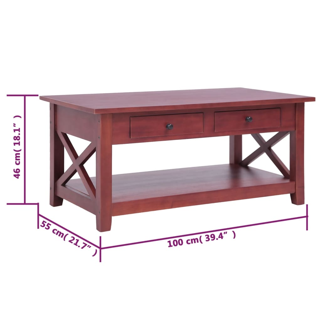 Mesa de centro 100x55x46 cm madeira de mogno maciça castanho