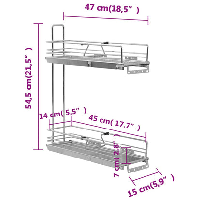 Unidade cestos p/ cozinha 2 pcs 47x15x54,5 cm arame prateado