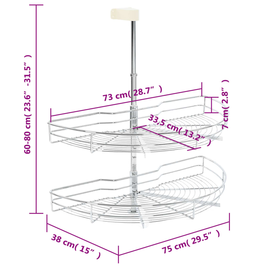 Unidade cestos p/ cozinha 2 pcs 180 graus 75x38x80 cm