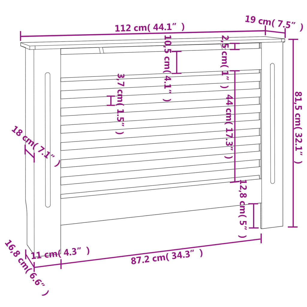 Cobertura de radiador 112x19x81,5 cm MDF branco