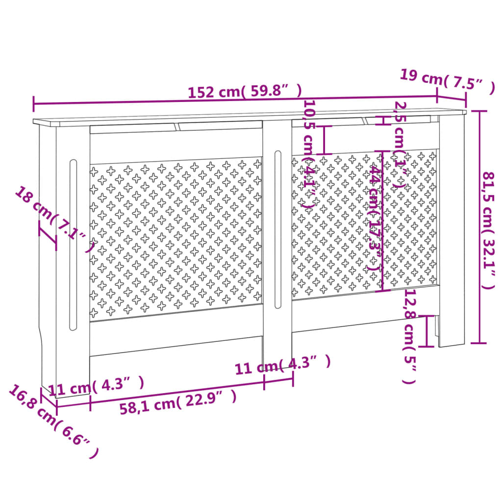 Cobertura de radiador 152x19x81,5 cm MDF branco