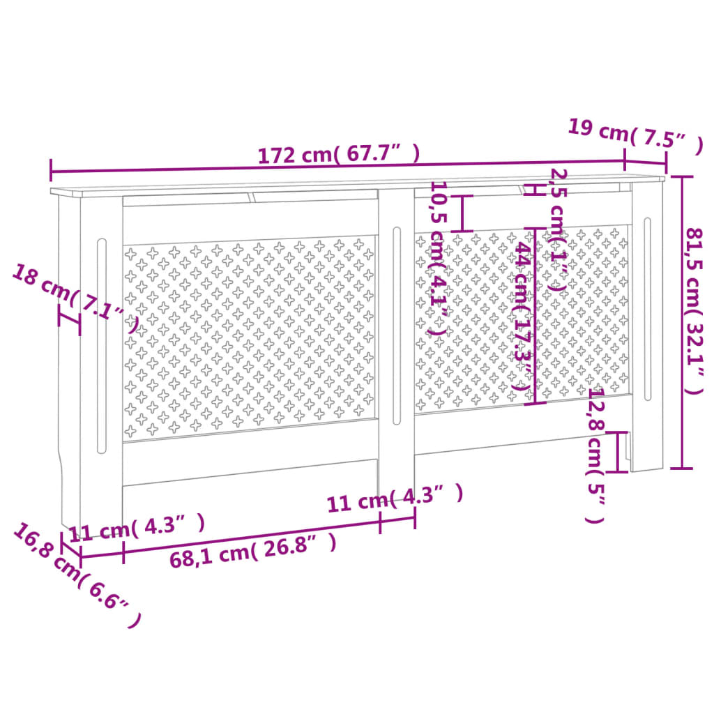 Cobertura de radiador 172x19x81,5 cm MDF branco