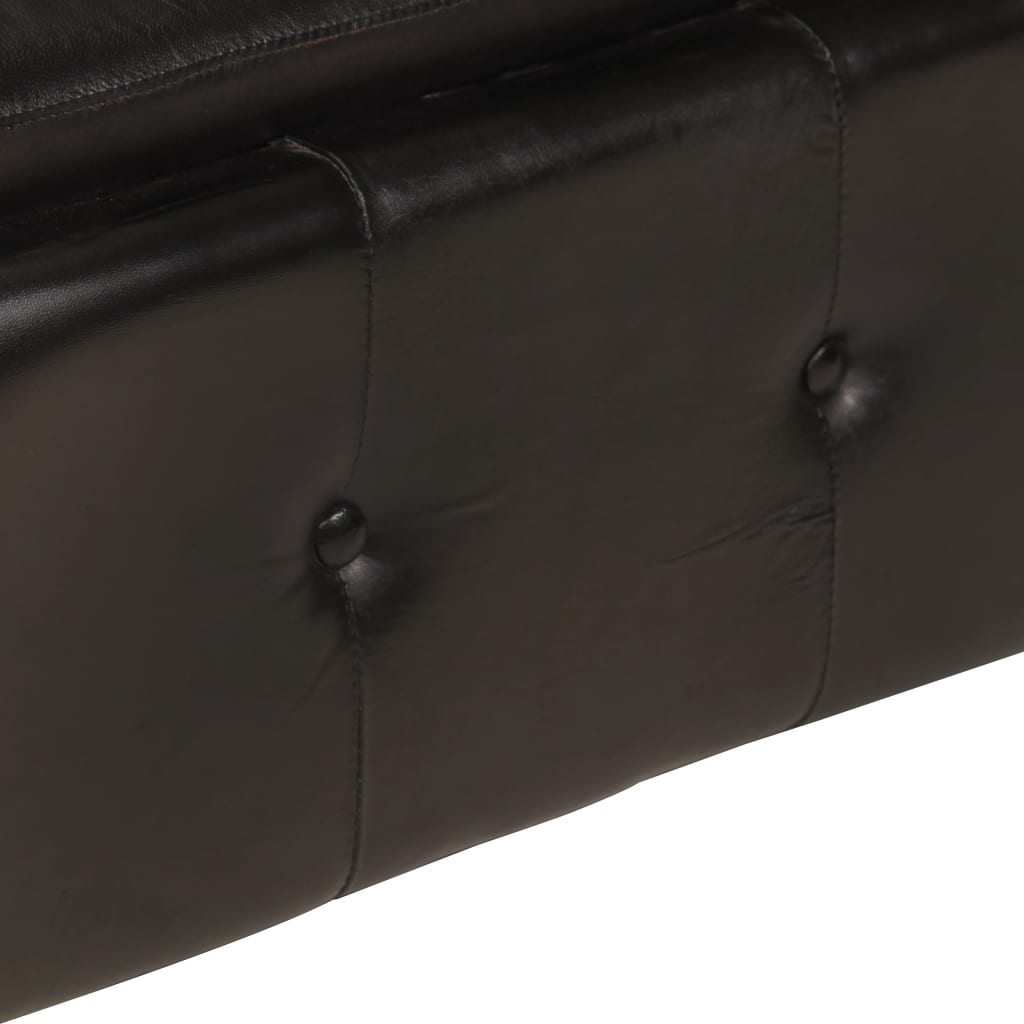 Sofá chesterfield de 2 lugares em couro genuíno preto