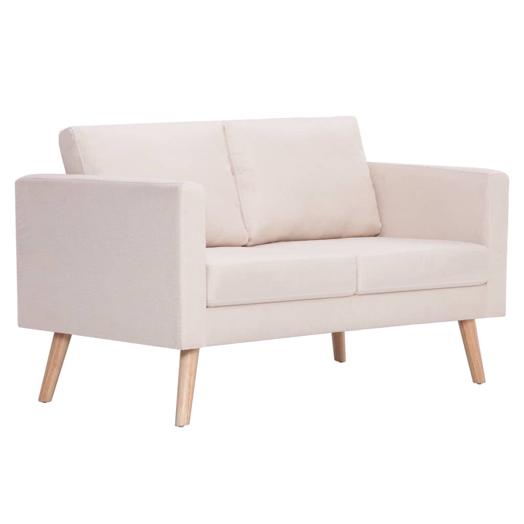 Sofá Pinhal - Conjunto de 2 Sofás - De 2 e 3 Lugares - Cor Creme - Em Tecido Suave, Estrutura em Madeira e Assento e Almofadas Densamente Acolchoadas - 116x70x73 cm / 168x70 x73 cm - Design Nórdico