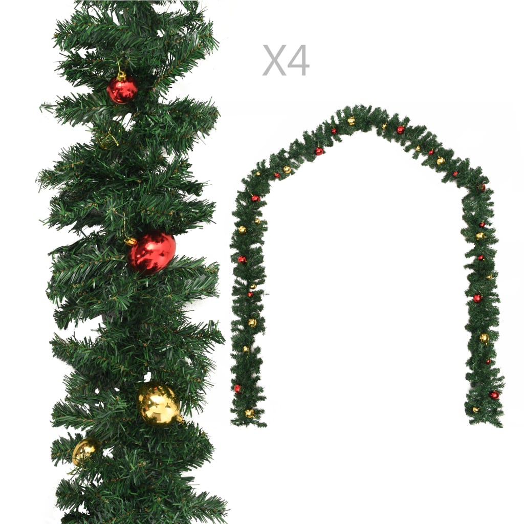 Grinalda de Natal com enfeites 4 pcs 270 cm PVC verde