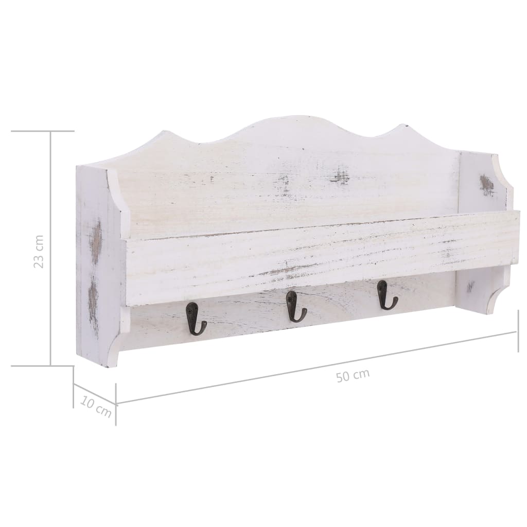 Cabide de parede 50x10x23 cm madeira branco