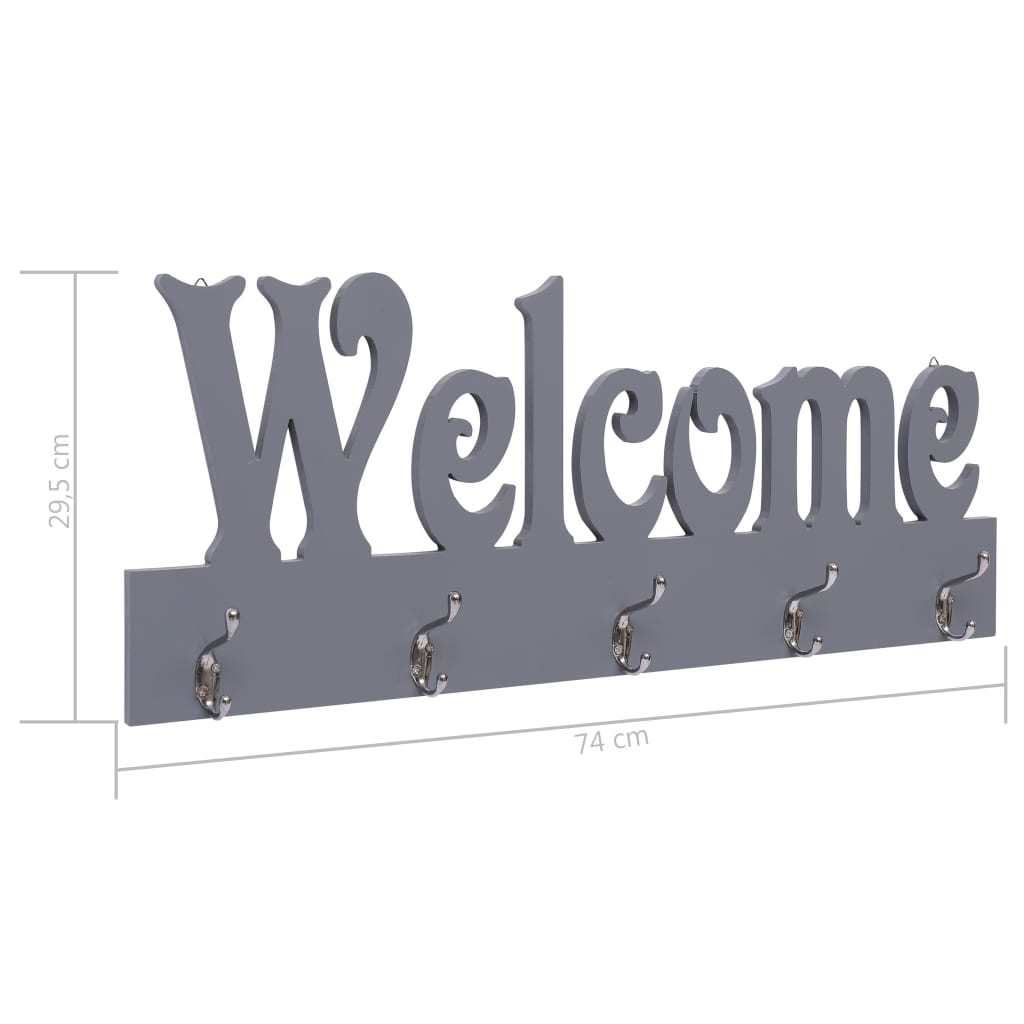 Cabide de parede WELCOME 74x29,5 cm cinzento