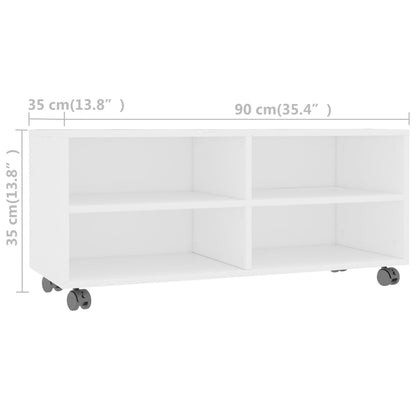 Móvel de TV com rodas 90x35x35 cm contraplacado branco