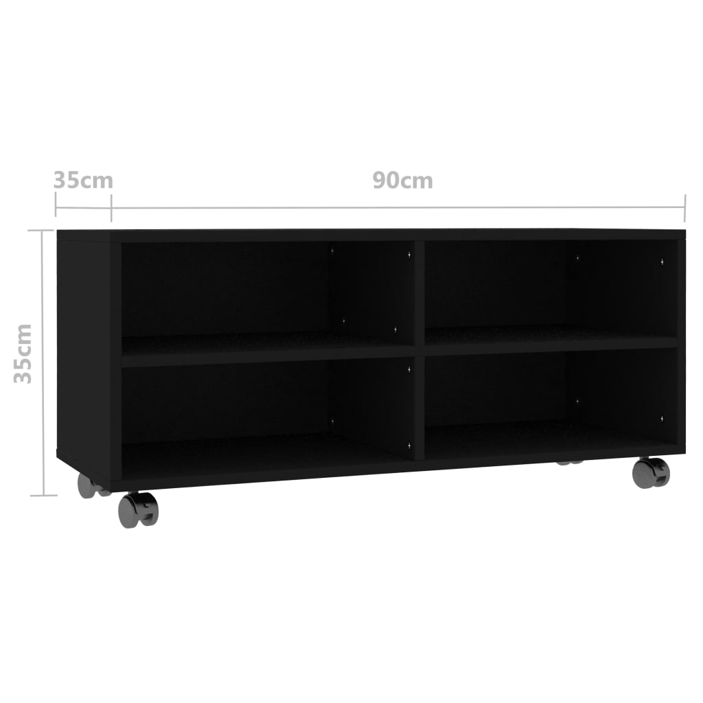 Móvel de TV com rodas 90x35x35 cm contraplacado preto