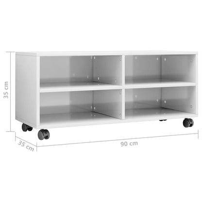 Móvel de TV com rodas 90x35x35cm contraplacado branco brilhante