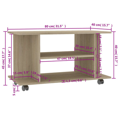 Móvel de TV com rodas 80x40x40 cm contraplacado carvalho sonoma