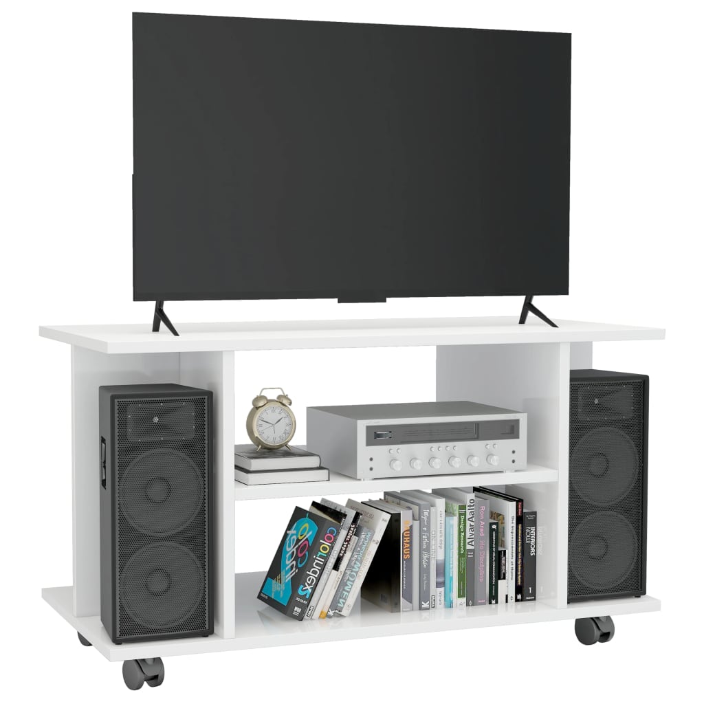 Móvel de TV com rodas 80x40x40cm contraplacado branco brilhante