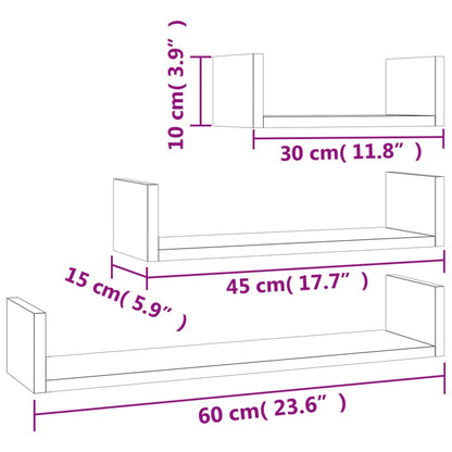 Prateleira de parede 3 pcs contraplacado cinzento cimento