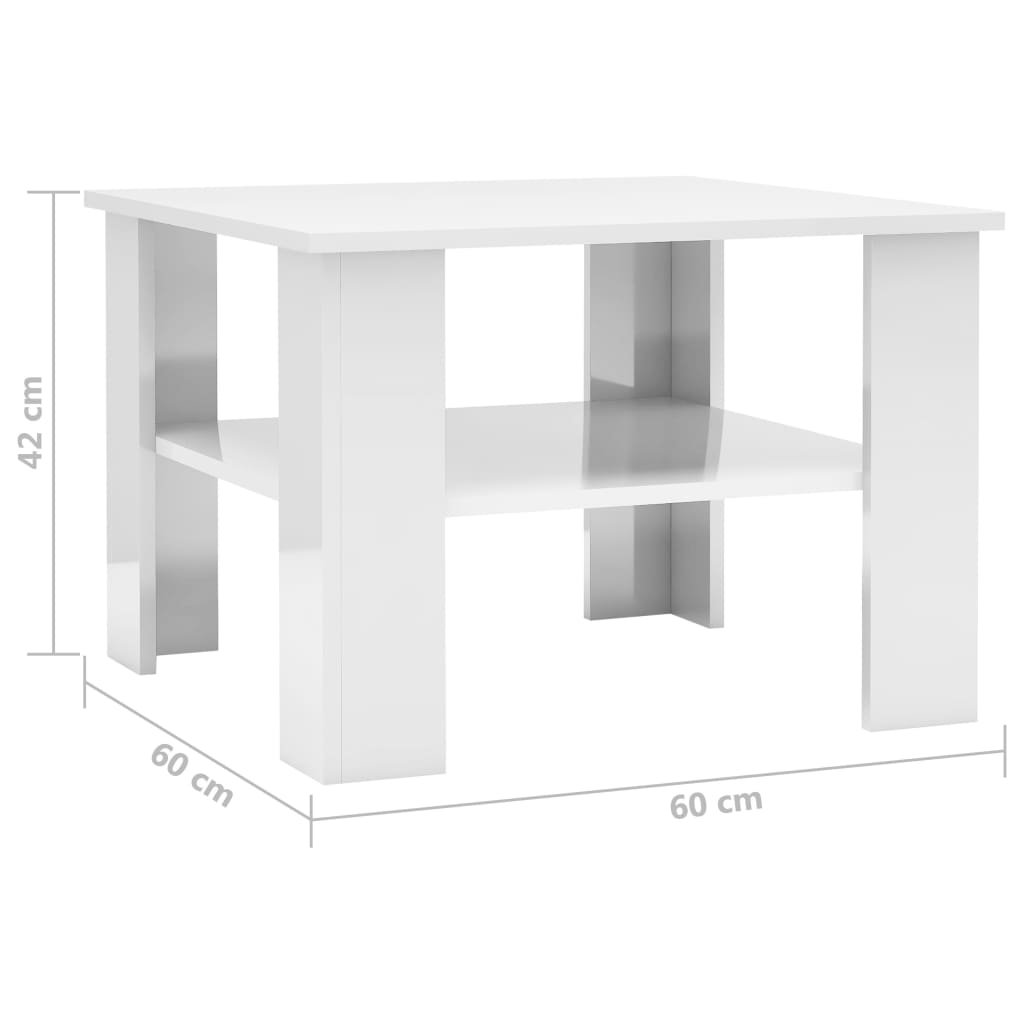 Mesa de centro 60x60x42 cm contraplacado branco brilhante