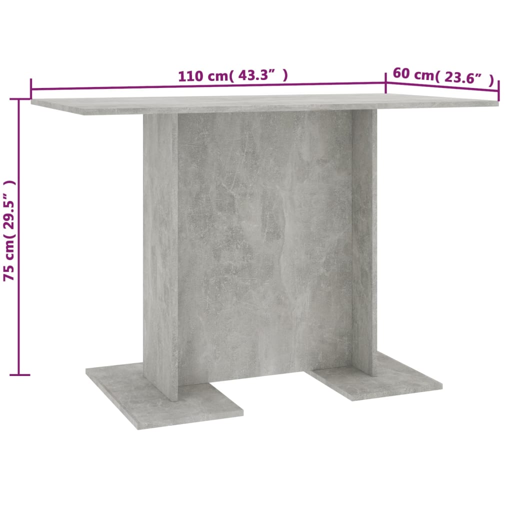 Mesa de jantar 110x60x75 cm contraplacado cinzento cimento