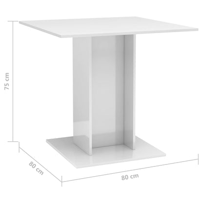 Mesa de jantar 80x80x75 cm contraplacado branco brilhante