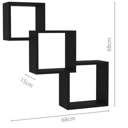 Prateleiras de parede cubos 68x15x68 cm contraplacado preto