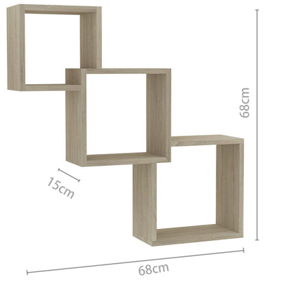 Prateleiras de parede cubos 68x15x68cm contraplacado carvalho