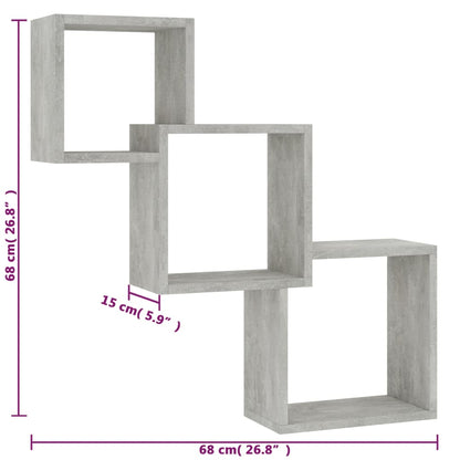 Prateleiras de parede cubos 84,5x15x27cm contraplacado cinzento