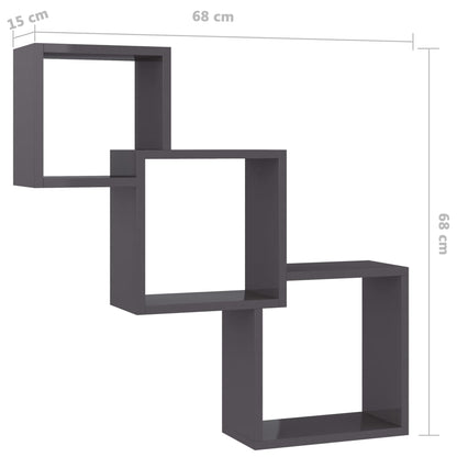 Prateleiras parede cubos 84,5x15x27cm contrap. cinza brilhante