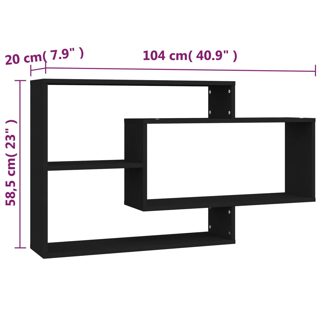 Prateleiras de parede 104x20x58,5cm contraplacado preto