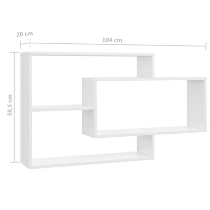 Prateleiras parede 104x20x58,5cm contraplacado branco brilhante