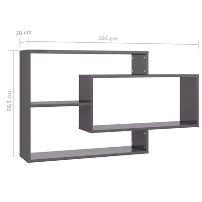 Prateleiras parede 104x20x58,5cm contraplacado cinza brilhante