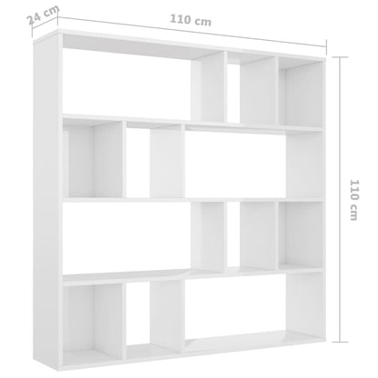 Divisória/estante 110x24x110 cm contraplacado branco brilhante