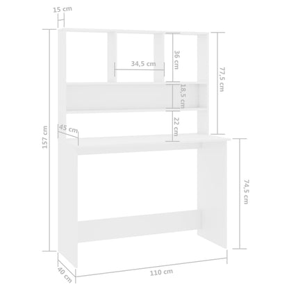 Secretária c/ prateleiras 110x45x157cm contrap. branco brilhante