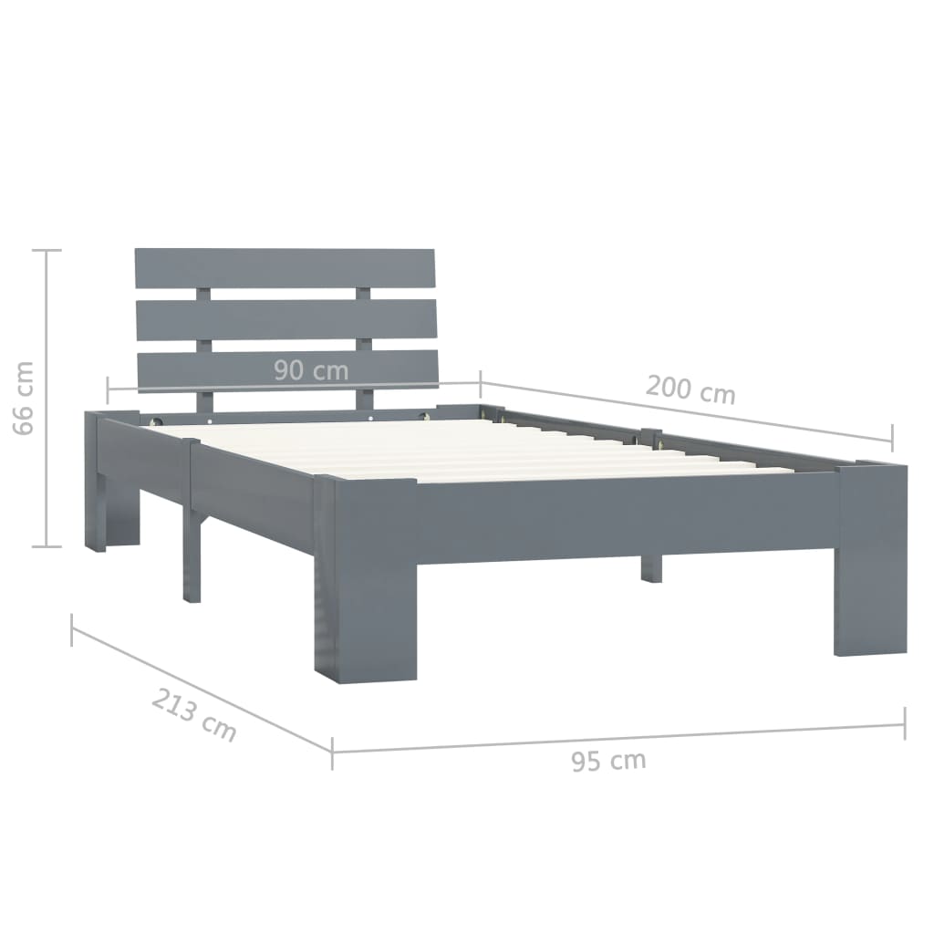 Estrutura de cama 90x200 cm pinho maciço cinzento