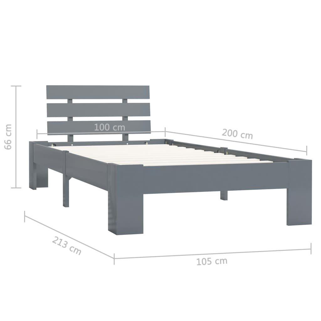 Estrutura de cama 100x200 cm pinho maciço cinzento